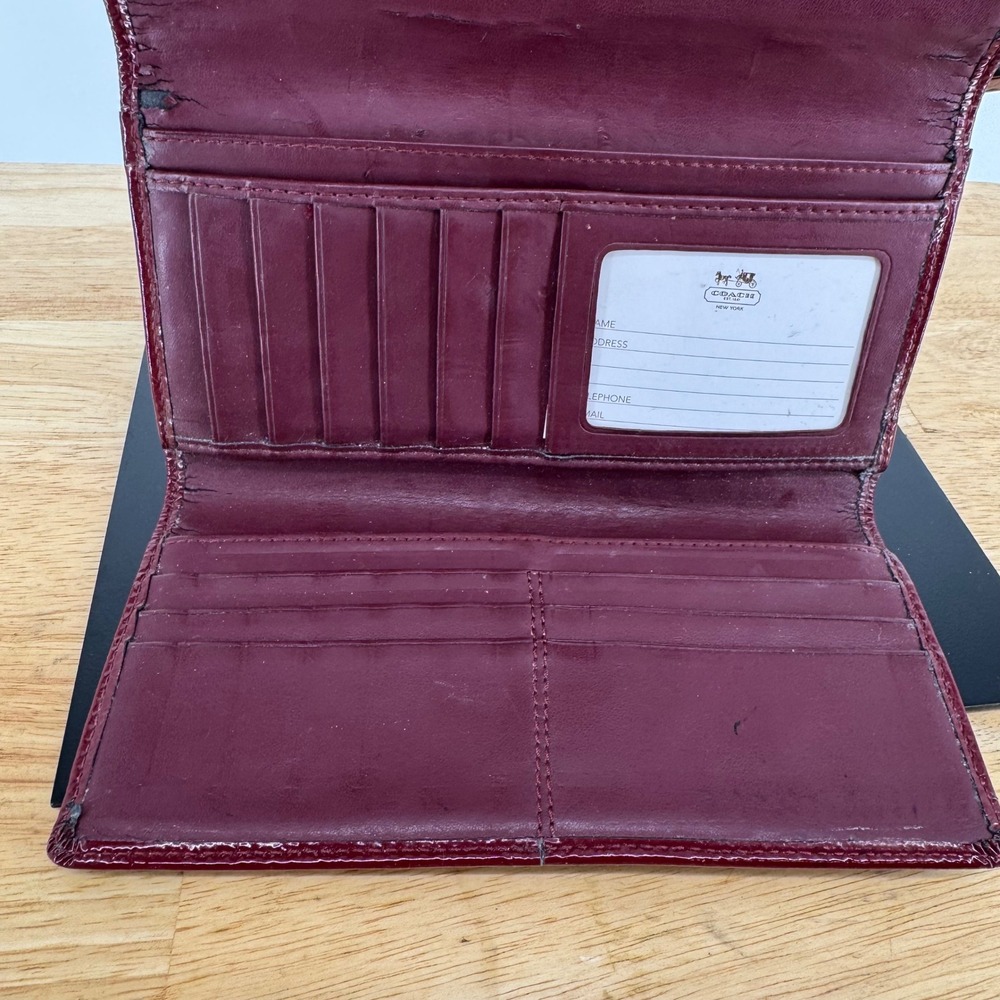 Coach Womens Cherry Red Crinkle Patent Leather Slim Envelope Wallet Logo Plate - Picture 6 of 11